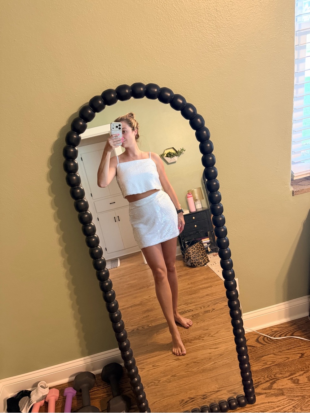 Abercrombie & Fitch White Sequin Crop Top and Mini Skirt Set